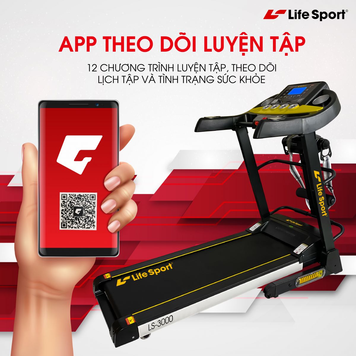 Máy chạy bộ LS-3000 | Lifesport app theo dõi luyện tập