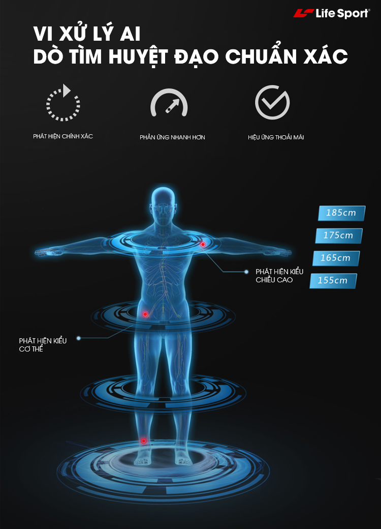 Ghế massage Life Sport LS-599 Vi xử lý AI dò tìm huyệt đạo chuẩn xác