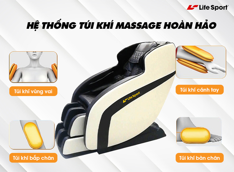 ghế mát xa lifesport 1600 | hệ thống túi khí massage