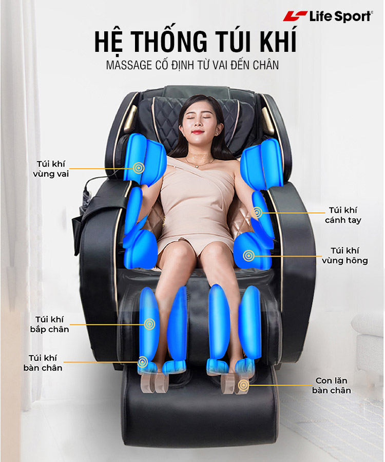 Ghế massage lifesport 7908 | hệ thống túi khí khắp cơ thể