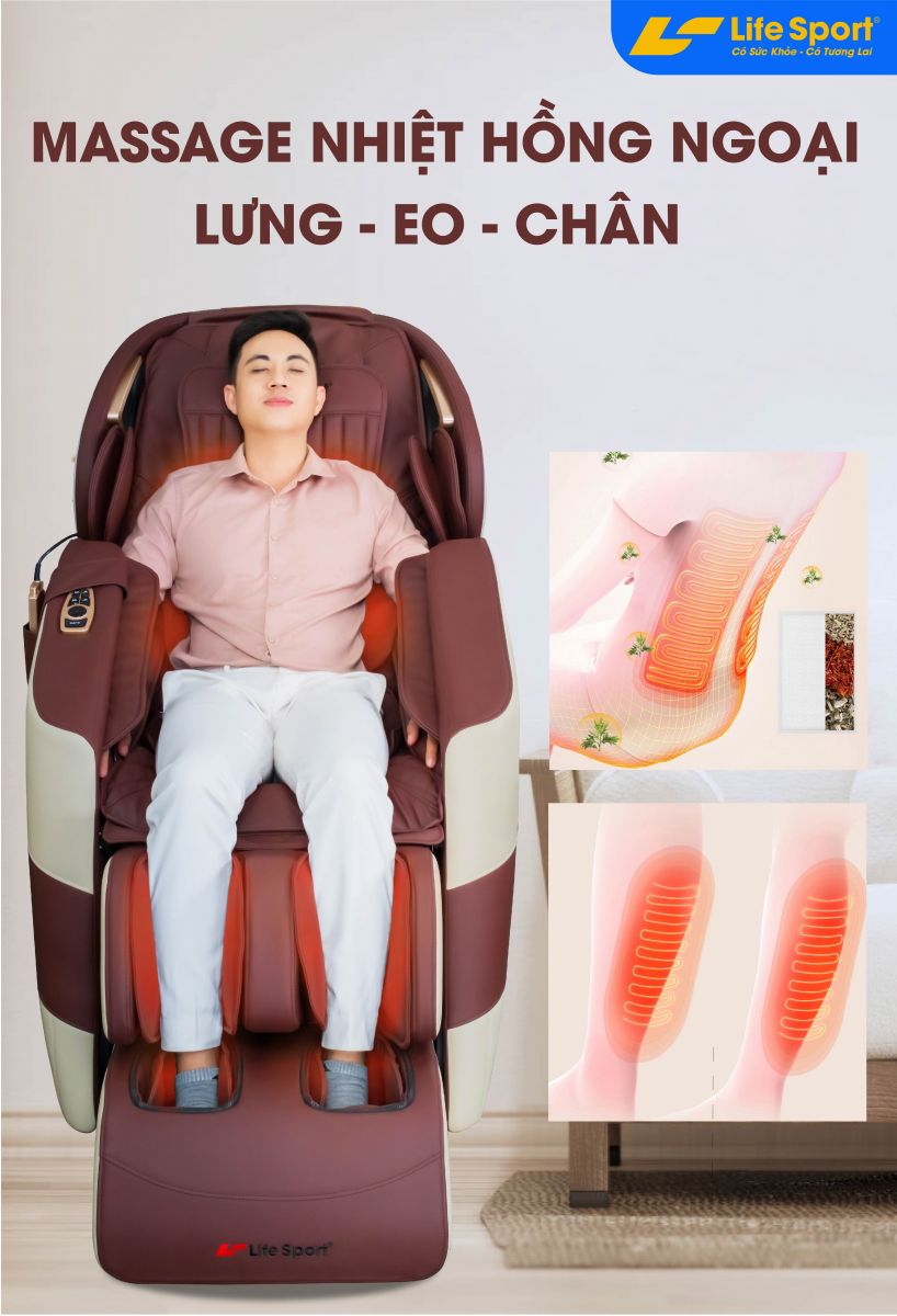Giúp ba mẹ tăng cường sức khỏe, thư thái tuổi già với ghế massage Lifesport Nhiệt hồng ngoại hiện đại trên ghế massage