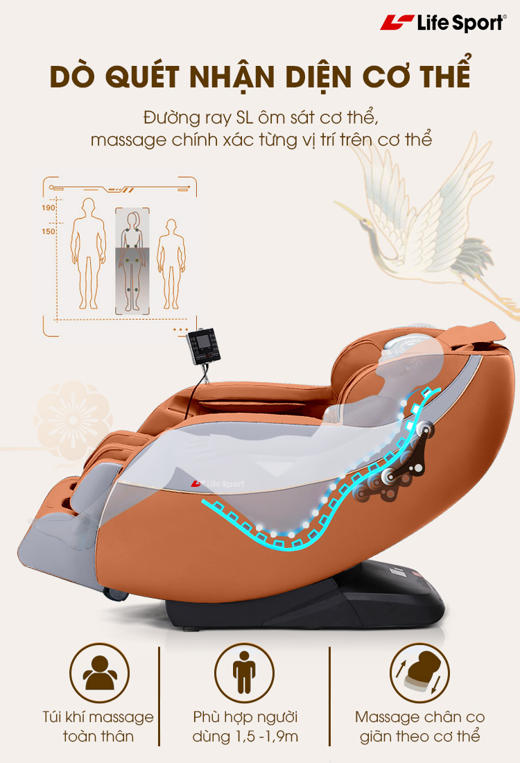 Ghế massage toàn tân ls-350 | đường ray SL, túi khí toàn thân