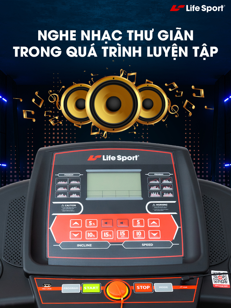 Máy Chạy Bộ Điện Lifesport LS-4800 nghe nhạc với dàn loa HIFI