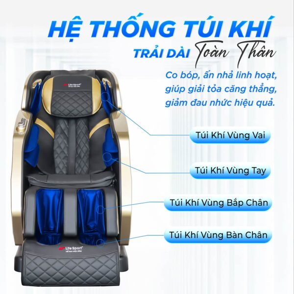 Ghế massage Lifesport LS-599 trang bị hệ thống túi khí toàn thân