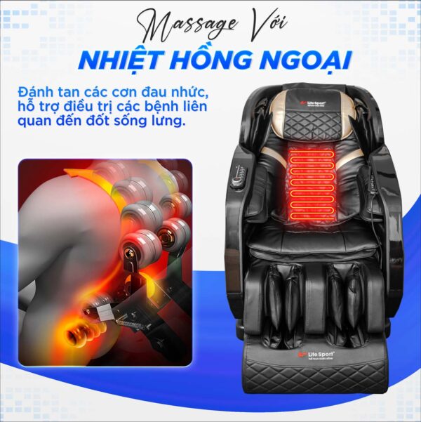 Ghế massage Lifesport LS-599 trang bị chế độ nhiệt hồng ngoại