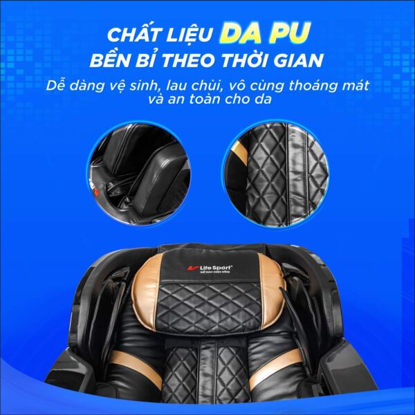 Ghế massage Lifesport LS-599 với lớp da PU cao cấp, mềm mại