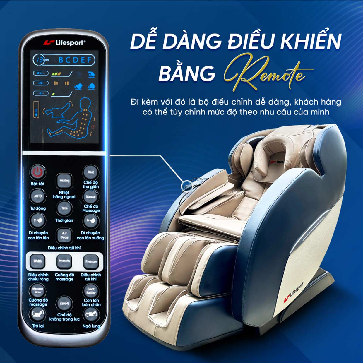 Ghế massage Lifesport LS-2200 điều khiển dễ dàng bằng remote