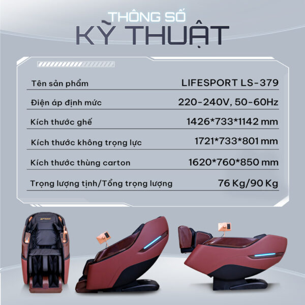 Ghế Massage Lifesport LS-379 - Đen Nâu Đỏ Ghe massage lifesport ls 379 den nau do 18
